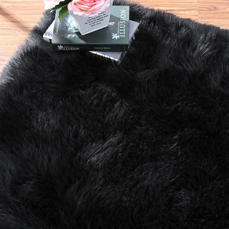 iLiebe Handmade Faux Sheepskin Black Rug & Reviews Wayfair